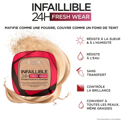 L'Oréal Paris Infaillible 24H Fond de Teint Longue Tenue en Poudre 9 g - Teinte : 260 Neutre/Soleil Doré