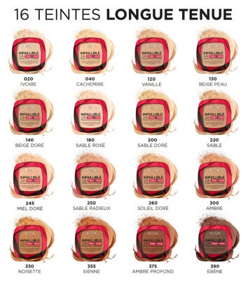 L'Oréal Paris Infaillible 24H Fond de Teint Longue Tenue en Poudre 9 g - Teinte : 260 Neutre/Soleil Doré