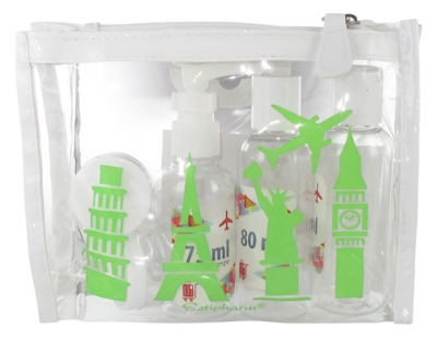 Estipharm Kit Flacons de Voyage - Couleur : Transparent aux motifs Vert