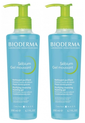 Bioderma Sébium Gel Moussant Nettoyant Purifiant Lot de 2 x 200 ml