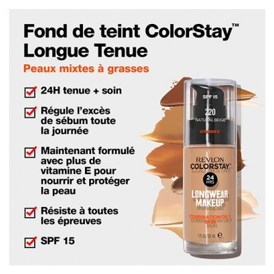 Revlon Maquillage Fond de Teint Colorstay Peaux Mixtes à Grasses N°180 Sand Beige Revlon
