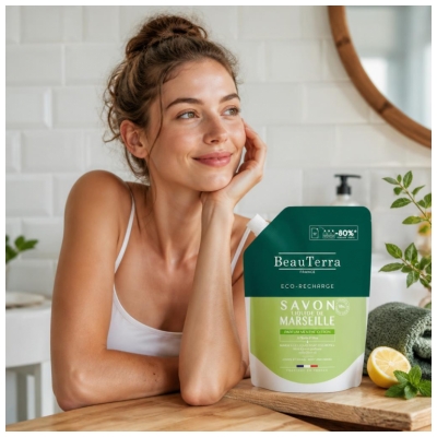BeauTerra Mydło Marsylskie w Płynie Mięta Cytryna Eco-Refill 900 ml