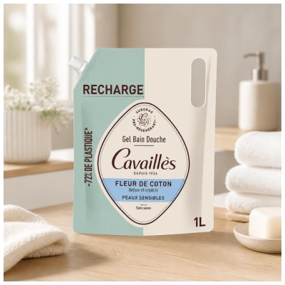 Cavaillès Sensitive Skin Cotton Flower Bath and Shower Gel Eco-Refill 1 L
