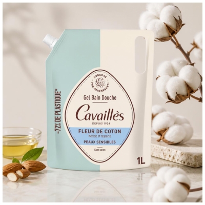 Cavaillès Sensitive Skin Cotton Flower Bath and Shower Gel Eco-Refill 1 L