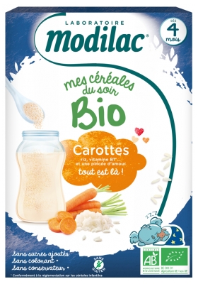 Modilac Mes Céréales du Soir Bio Dès 4 Mois Carottes 250 g
