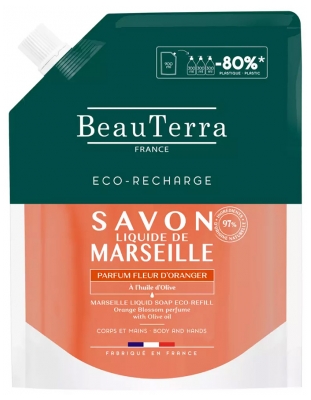 BeauTerra Sapone Liquido di Marsiglia ai Fiori D'Arancio Eco Ricarica 900 ml