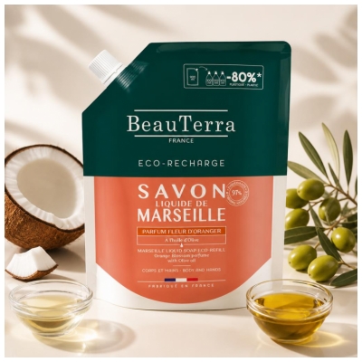 BeauTerra Săpun Lichid de Marsilia Floare de Portocal Extra-Reîncărcare 900 ml