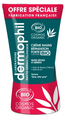 Dermophil Indien Crème Mains Réparation Forte Bio Lot de 2 x 75 ml