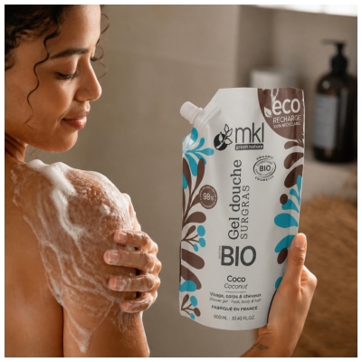 MKL Green Nature Kūno prausimosi gelis su riebalų pertekliaus aliejumi, ekologiškas, kokoso kvapo, 900 ml EKO pildymo pakuotė