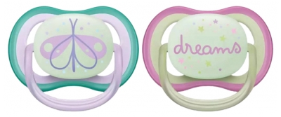Avent Ultra Air Nighttime 2 Sucettes Orthodontiques 0-6 Mois - Couleur : Bleu et Vert 2