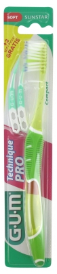GUM Escova de Dentes Técnica Pro Suave 525 - Cor: Verde claro + 2 palitos macios