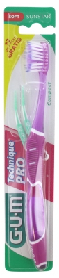 GUM Brosse à Dents Technique Pro Souple 525 - Couleur : Rose + 2 Soft-Picks