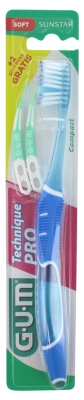 GUM Brosse à Dents Technique Pro Souple 525 - Couleur : Bleu + 2 Soft-Picks