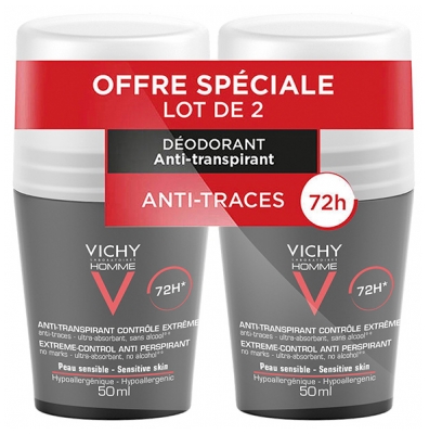 Vichy Homme Desodorizante Antitranspirante 72H Controlo Extremo Roll-On Pack de 2 x 50 ml