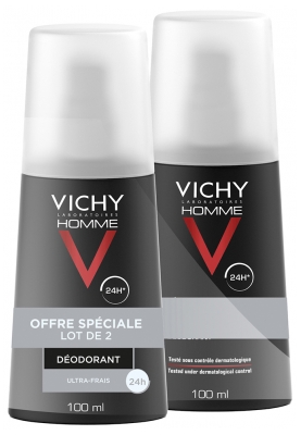 Vichy Homme Déodorant Ultra-Frais 24H Vaporisateur Lot de 2 x 100 ml