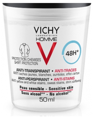 Vichy Homme Déodorant Anti-Transpirant 48H Anti-Traces Roll-On Lot de 2 x 50 ml