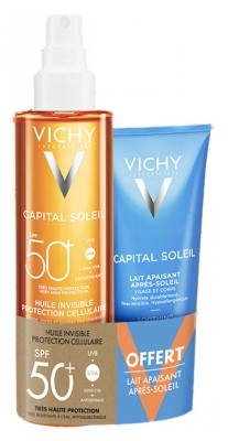 Vichy Capital Soleil Huile Invisible Protection Cellulaire SPF50+ 200 ml + Lait Apaisant Après-Soleil 100 ml Offert