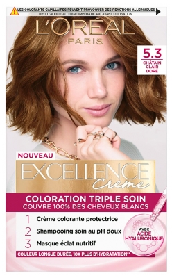 L'Oréal Paris Excellence Crème Coloration Triple Soin 192 ml - Coloration : 5.3 Châtain Clair Doré