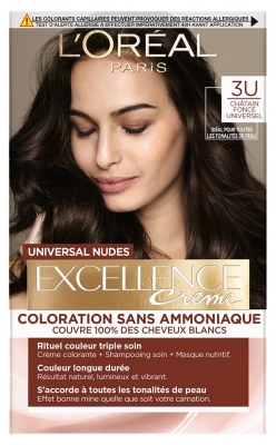 L'Oréal Paris Excellence Crème Universal Nudes Coloration Sans Ammoniaque 192 ml - Coloration : 3U Châtain Foncé Universel