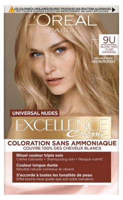 L'Oréal Paris Excellence Crème Universal Nudes Coloration Sans Ammoniaque 192 ml - Coloration : 9U Blond Très Clair Universel
