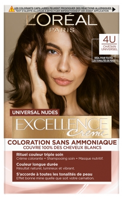 L'Oréal Paris Excellence Crème Universal Nudes Colore per Capelli Senza Ammoniaca 192 ml - Colorare: 4U Castagno universale