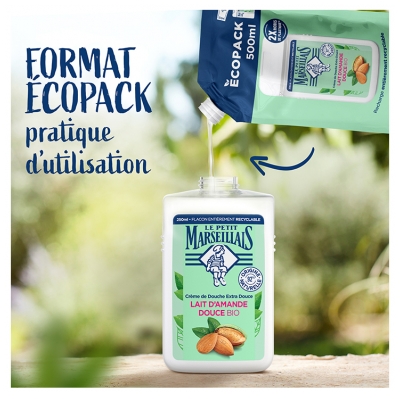 Le Petit Marseillais Crème de Douche Extra Douce Lait d'Amande Douce Bio Éco-Recharge 500 ml