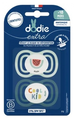 Dodie Extra 2 Sucettes Anatomiques Symmetrical + 18 Mois F5 - Modèle : Cactus/Hello