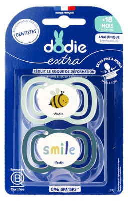 Dodie Extra 2 Sucettes Anatomiques Symmetrical + 18 Mois F5 - Modèle : Abeille/Smile