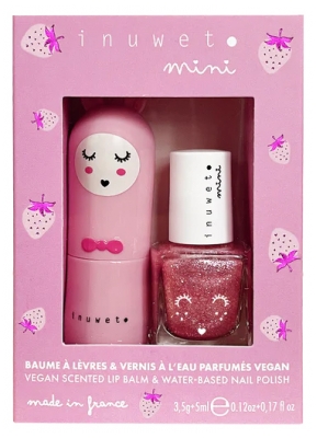 Inuwet Mini Estuche de Regalo Bálsamo Labial 3,5 g + Esmalte de Uñas Perfumado con Agua 5 ml Fresa