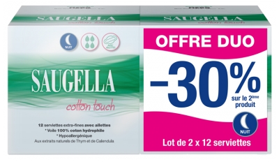 Saugella Cotton Touch Notte Set di 2 x 12 Asciugamani Extrafini con Lembi