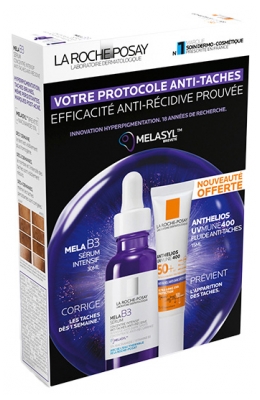 La Roche-Posay Mela B3 Sérum Concentré Anti-Taches 30 ml + Anthelios UVmune 400 Fluide Anti-Taches SPF50+ Sans Parfum 15 ml Offert