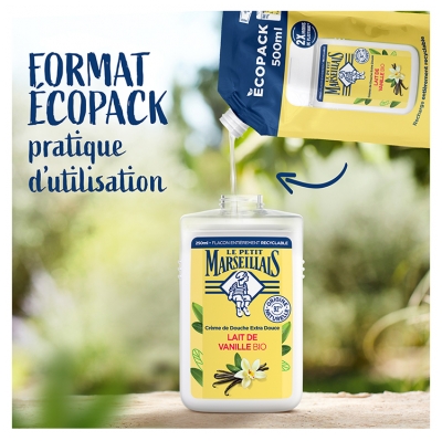 Le Petit Marseillais Crème de Douche Extra Douce Lait de Vanille Bio Éco-Recharge 500 ml