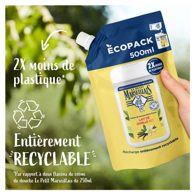 Le Petit Marseillais Crème de Douche Extra Douce Lait de Vanille Bio Éco-Recharge 500 ml