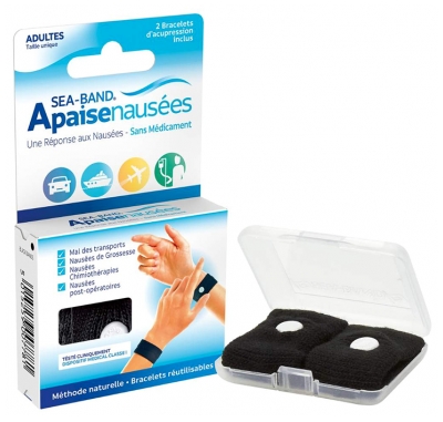 Sea Band Adultos Aliviador de Náuseas Par de Pulseiras de Acupressão - Cor: Preto