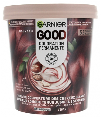 Garnier Good Coloration Permanente Sans Ammoniaque 160 ml - Coloration : 5.5 Châtain Clair Acajou Griotte