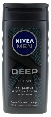 Gel de Duș 3în1 Nivea Men Deep Clean pentru Față Corp și Păr cu Pudră de Argilă 250 ml