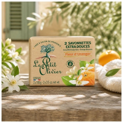 Săpunuri Extra Dulci cu Floare de Portocală Le Petit Olivier 2 x 100 g