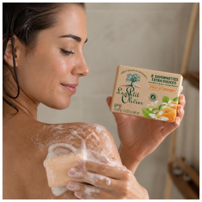 Săpunuri Extra Dulci cu Floare de Portocală Le Petit Olivier 2 x 100 g