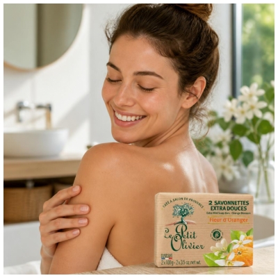 Săpunuri Extra Dulci cu Floare de Portocală Le Petit Olivier 2 x 100 g