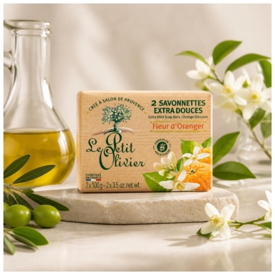 Săpunuri Extra Dulci cu Floare de Portocală Le Petit Olivier 2 x 100 g