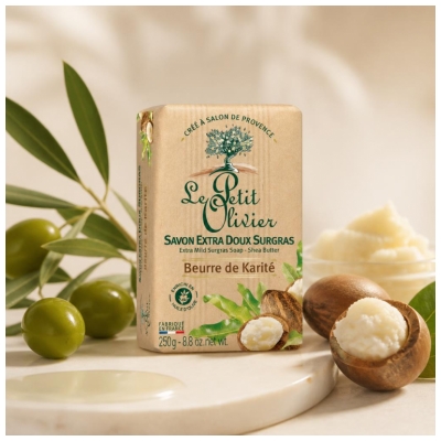 Săpunul Extra Delicat Bogat în Grăsimi Le Petit Olivier cu Unt de Karité 250 g