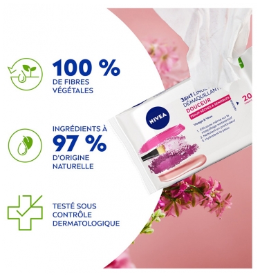 Nivea Lingettes Démaquillantes Douceur 3en1 Peaux Sèches & Sensibles 20 Lingettes