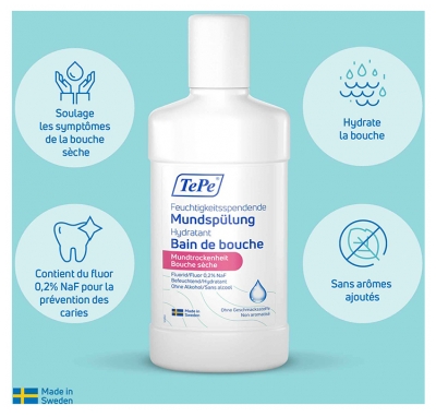 TePe Bain de Bouche Hydratant Bouche Sèche Non Aromatisé 500 ml