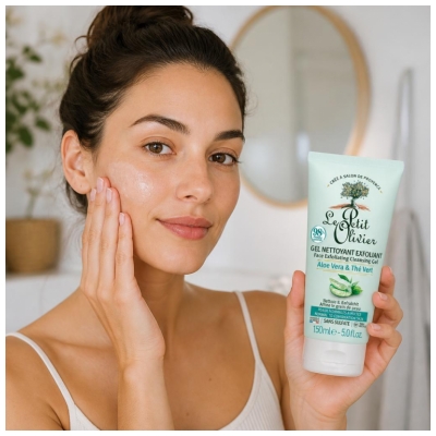 Le Petit Olivier Gel Nettoyant Exfoliant Aloe Vera & Thé Vert 150 ml