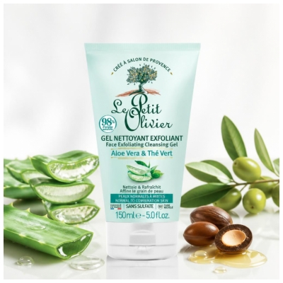 Le Petit Olivier Gel Nettoyant Exfoliant Aloe Vera & Thé Vert 150 ml