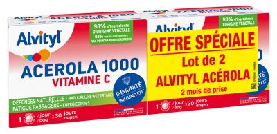 Alvityl Acérola 1000 Vitamine C Lot de 2 x 30 Comprimés à Croquer