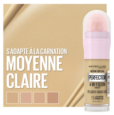 Maybelline New York Instant Anti-Âge Perfector 4-In-1 Glow Perfecteur de Teint 20 ml - Teinte : 1.5 Moyenne Claire