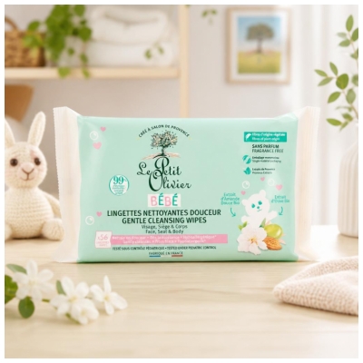 Le Petit Olivier Bébé 56 Gentle Cleansing Wipes Face Diaper Area & Body