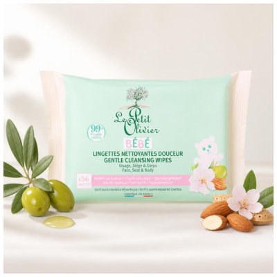 Le Petit Olivier Bébé 56 Gentle Cleansing Wipes Face Diaper Area & Body