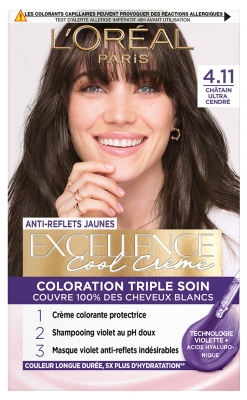 L'Oréal Paris Excellence Cool Crème Coloration Triple Soin 192 ml - Coloration : 4.11 Châtain Ultra Cendré